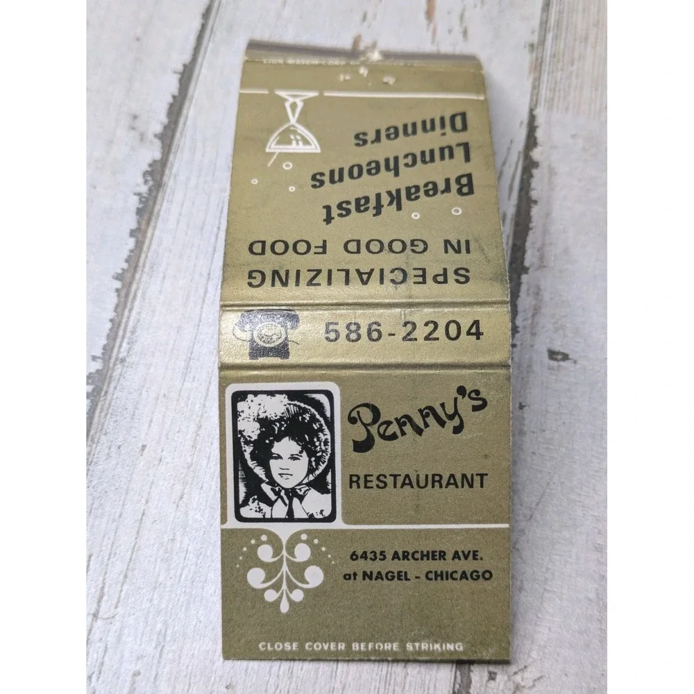 Vintage‎ Matchbook Cover Penny's Restaurant Chicago Archer Ave at Nagel